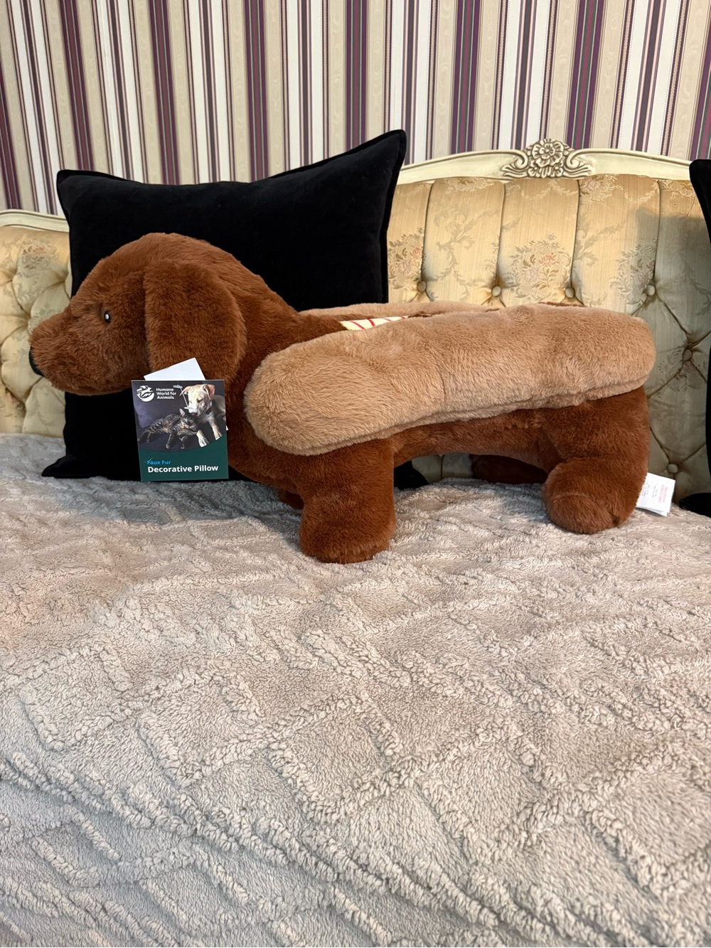 Plush Dachshund Dressed as Hotdog Decorative Pillow
